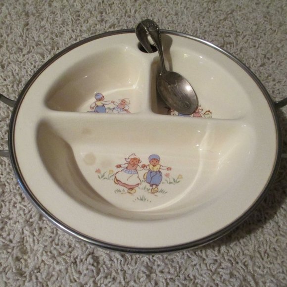 Vintage Baby Divided Warming Dish Excello Chromium w/Curved Silver Baby Spoon - Picture 7 of 10